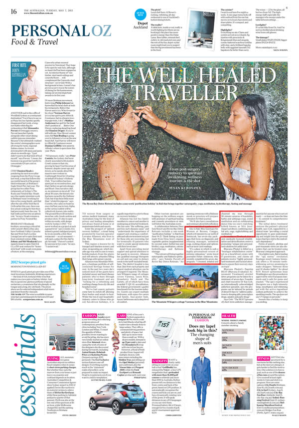 The Australian: The Well Healed Traveller – Retreat Packages Review