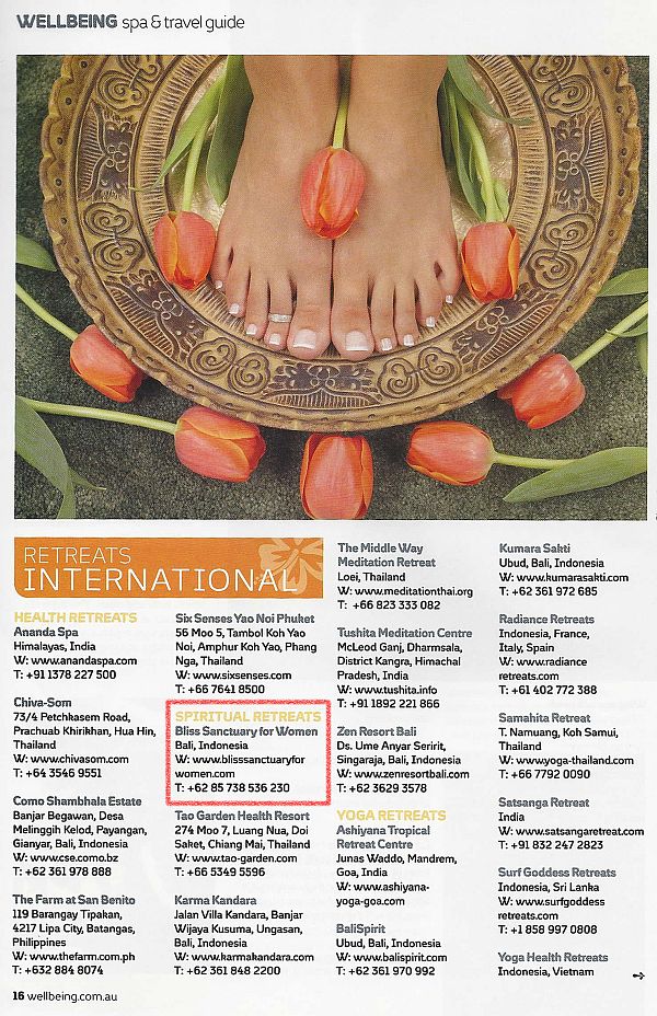 Wellbeing Magazine: Spa & travel guide featuring Bliss Sanctuary For Women