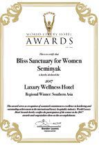 World Luxury Hotel Awards - Bliss Sanctuary For Women, Seminyak - 2017 Luxury Wellness Hotel - Regional Winner Southern Asia