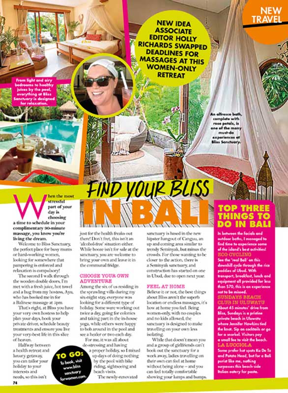 New Idea Magazine: Bliss Sanctuary for Women