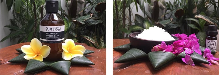 Bubble bath and salts for Bliss wellness bath at Bali women retreat