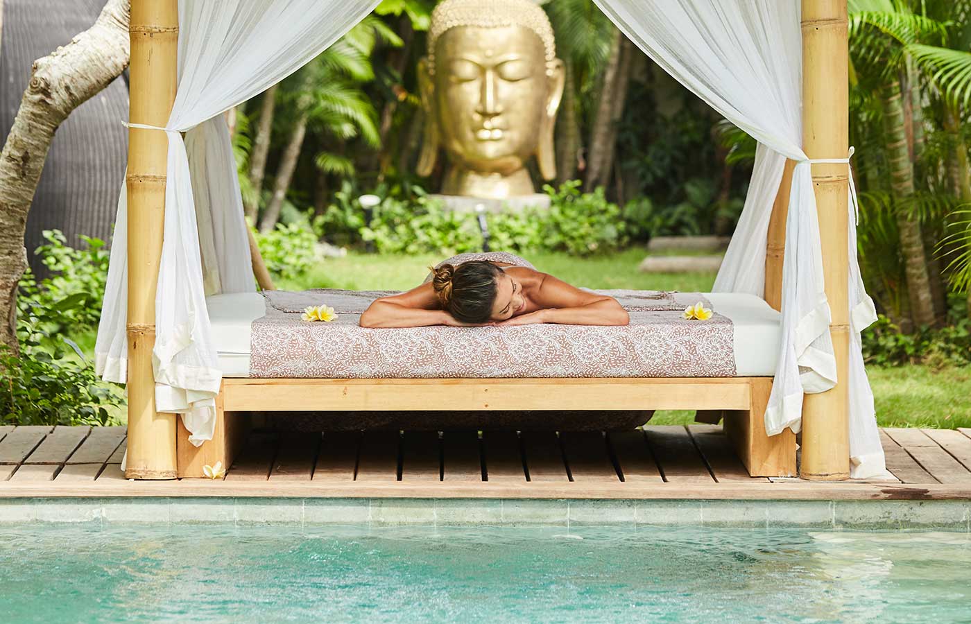 Relaxing by the pool at Bali retreat