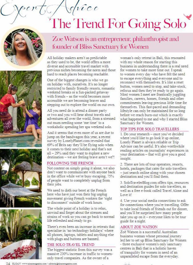 magazine clipping - women poolside at Bali retreat