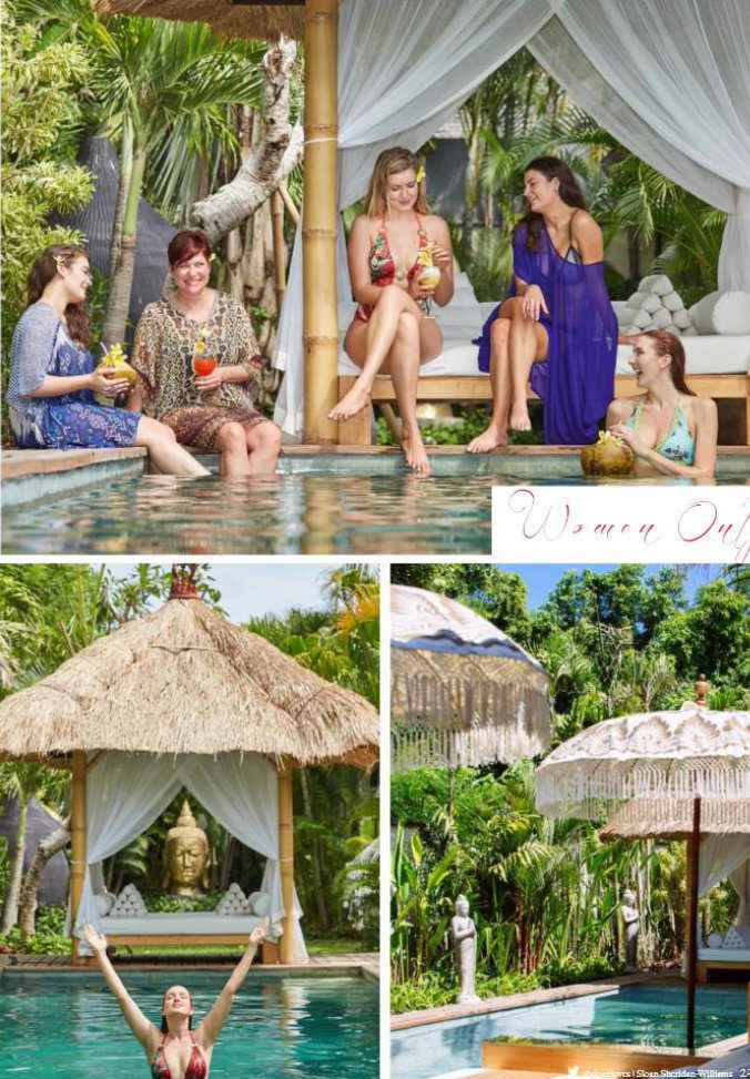 magazine clipping - women poolside at Bali retreat 