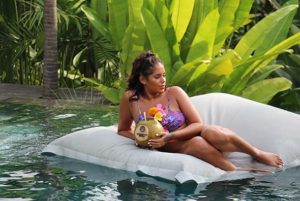 Malin relaxing with coconut drink at Bliss Bali retreat