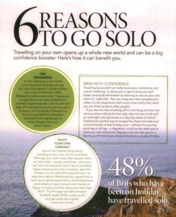 Top Sante UK magazine features Bliss Bali retreat, 6 reasons to go solo