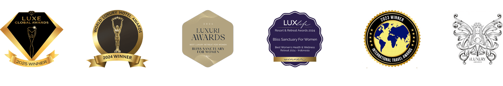 Bliss Sanctuary for Women awards logos 2023